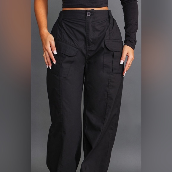 Petite Black Cargo Low Rise Pocket Pants - Picture 2 of 8